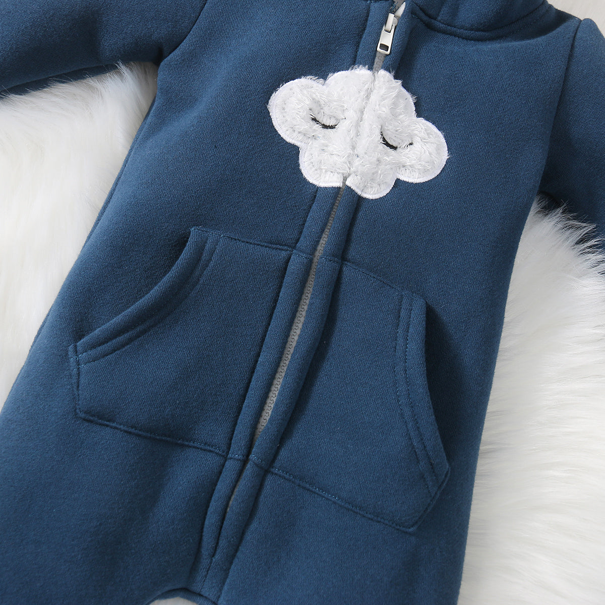 PatPat Winter Baby Adorable Cloud Hooded Baby Rompers for Baby Boys and Baby Girls Warm Unisex Baby Bodysuit Clothes