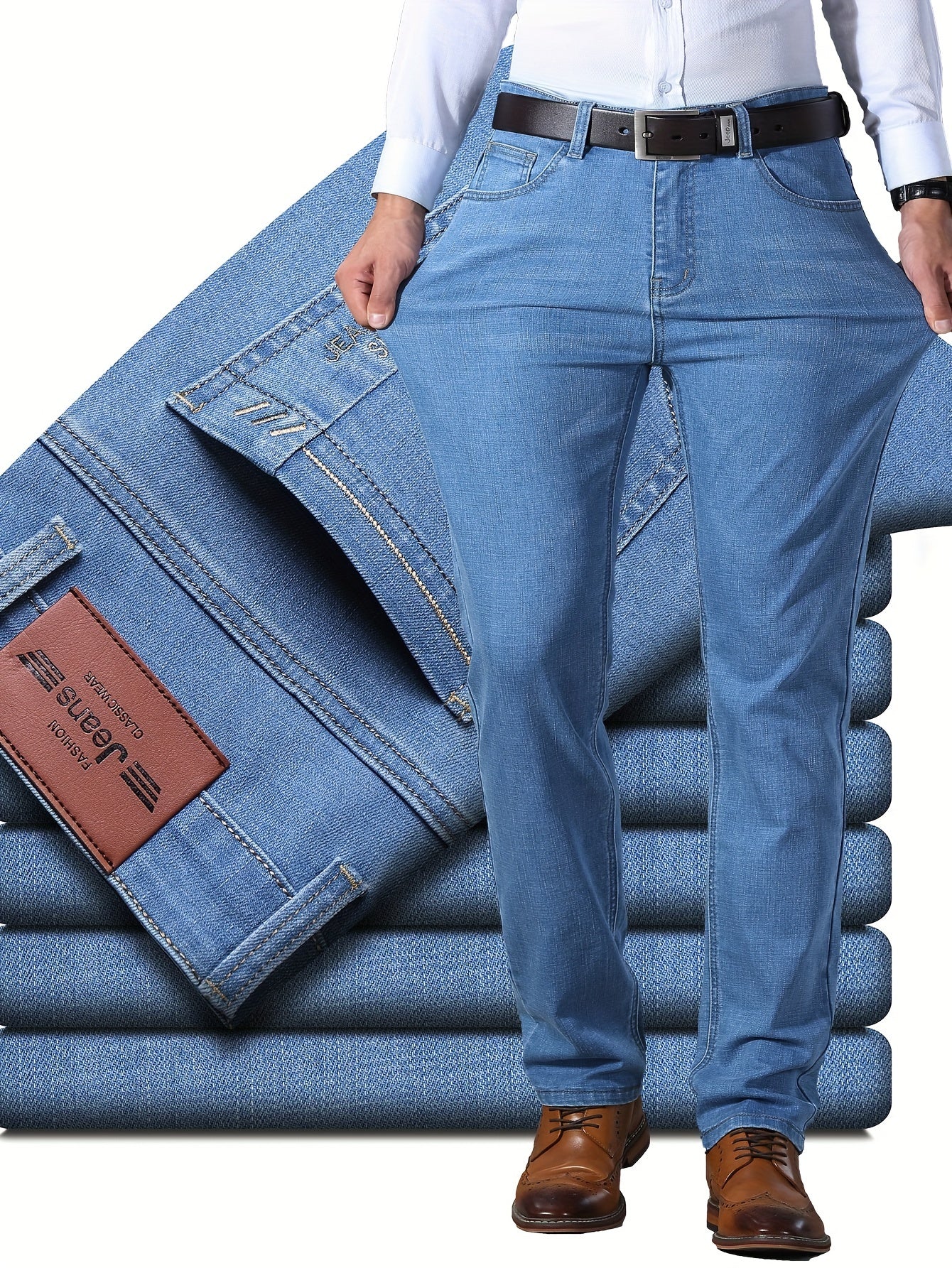 Mens Slim-Fit Solid Denim Jeans - Soft, Slightly Stretchy, Comfortable, and Versatile - Perfect for Outdoor Casual Daily Wear, Hand Wash or Dry Clean, All-Season, Cotton Blend Fabric, Woven Construction