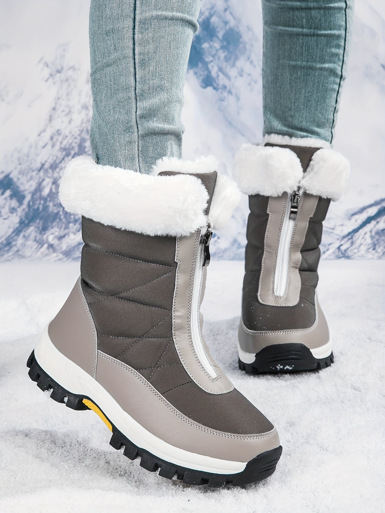 Comfortable Women's Plush Lined Platform Snow Boots, Fashion Front Zipper Outdoor Boots