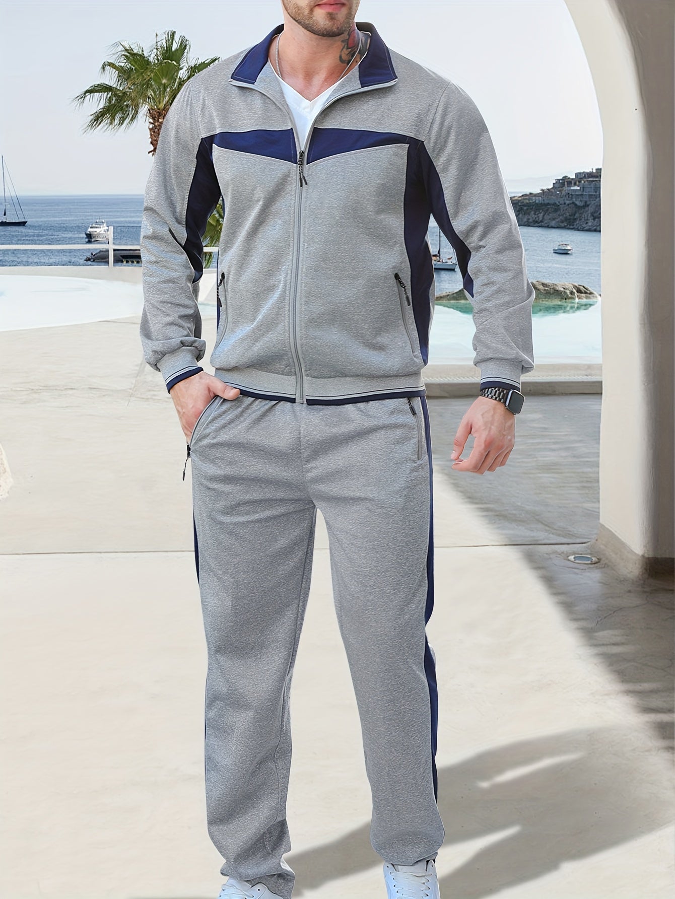 [Fast Arrival] Stylish Zip-up Tracksuit Set - Workout Top & Bottom Sets - Breathable, Cool, and Comfortable for Outdoor Sports and Casual Wear with Micro Elastic Jacket and Stretchy Pants