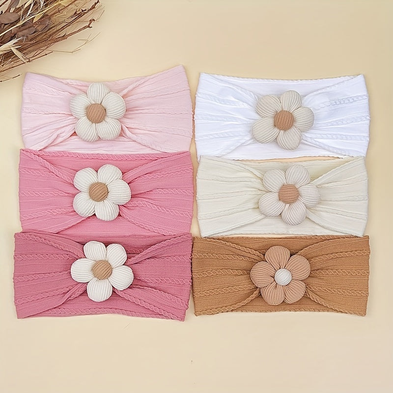 6 Pcs Baby Flower Headbands Baby Girls Nylon Headbands Soft Hairbands Hair Accessories for Newborn Infant Toddler Kids Beige Pink Khaki