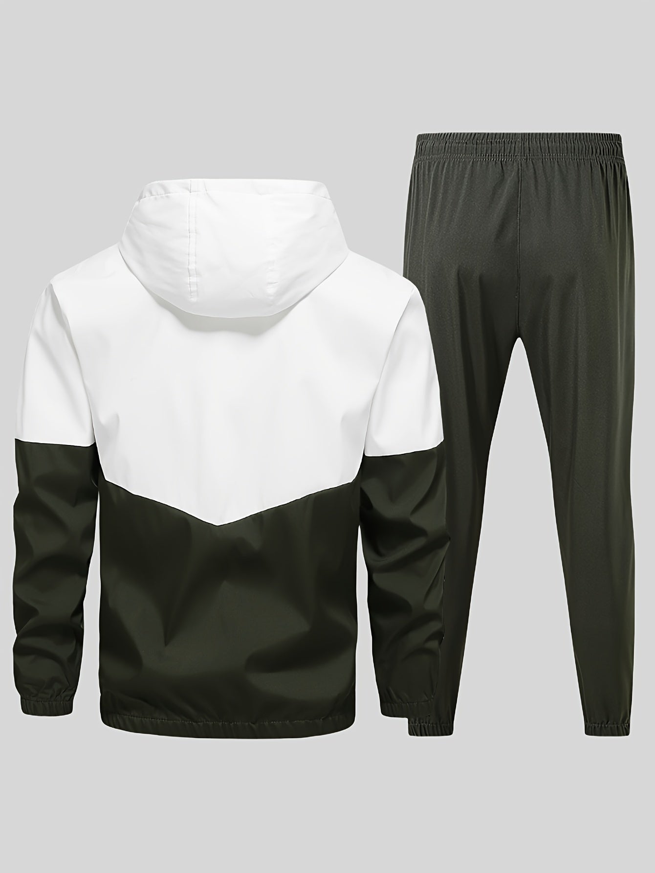 2-Piece Mens Athletic Wear Set - Premium Hooded Jacket and Comfortable Pants with Elastic Waistband, Trendy Color Block Design, Perfect for Spring/Autumn, Youth Fashion Trend, Casual and Sports Style