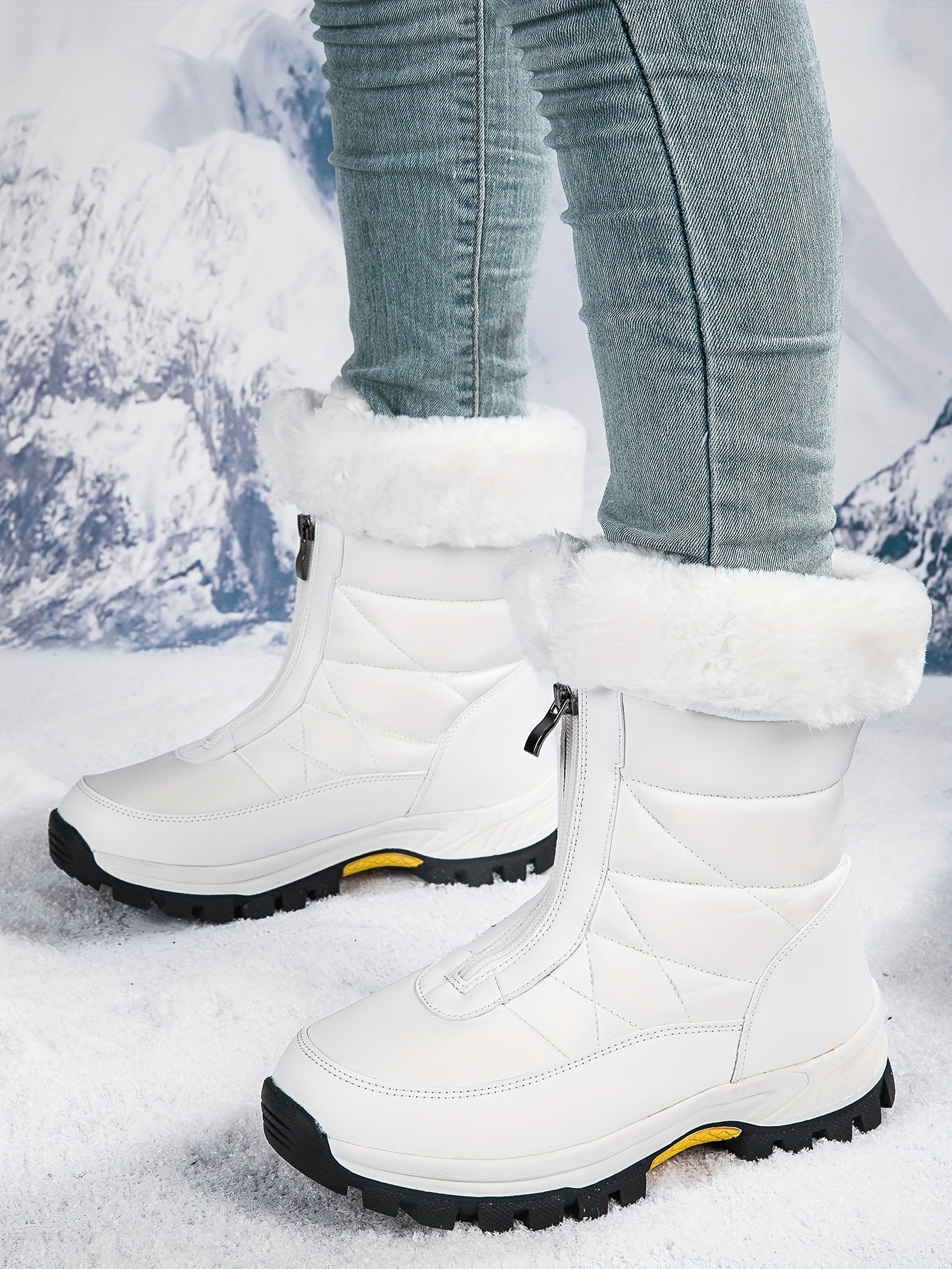 Comfortable Women's Plush Lined Platform Snow Boots, Fashion Front Zipper Outdoor Boots