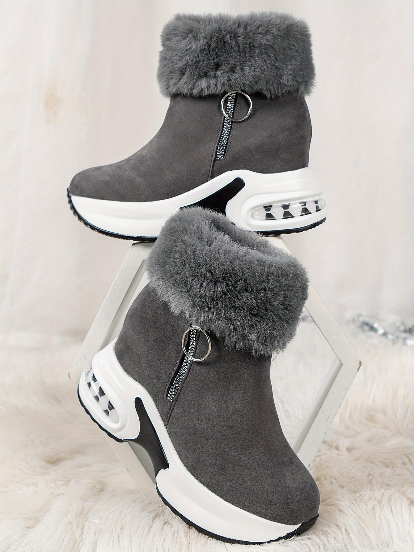 Women's Platform Short Boots, Comfortable Side Zipper Ankle Boots, Stylish Plush Lined Boots