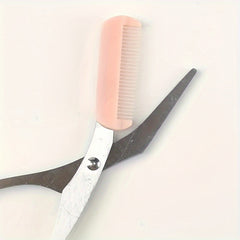 Pink Eyebrow Trimming Scissors With Built-In Comb - Stainless Steel, Precision Grooming Tool For Perfect Brows