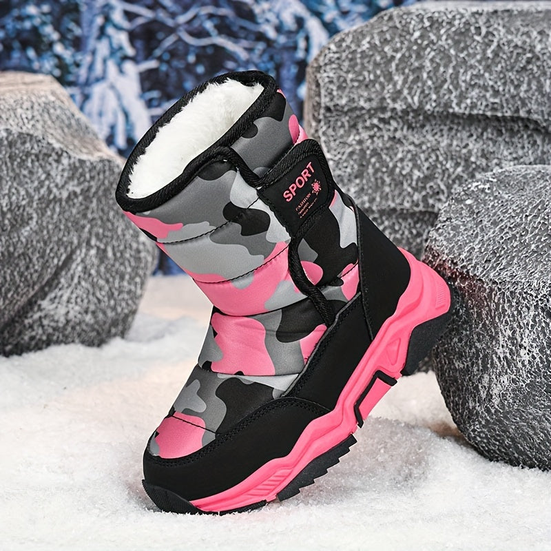 Youngsters' Winter Camo Snow Boots - High-Top, Warm & Cozy for Boys and Girls, Perfect for Outdoor Adventures