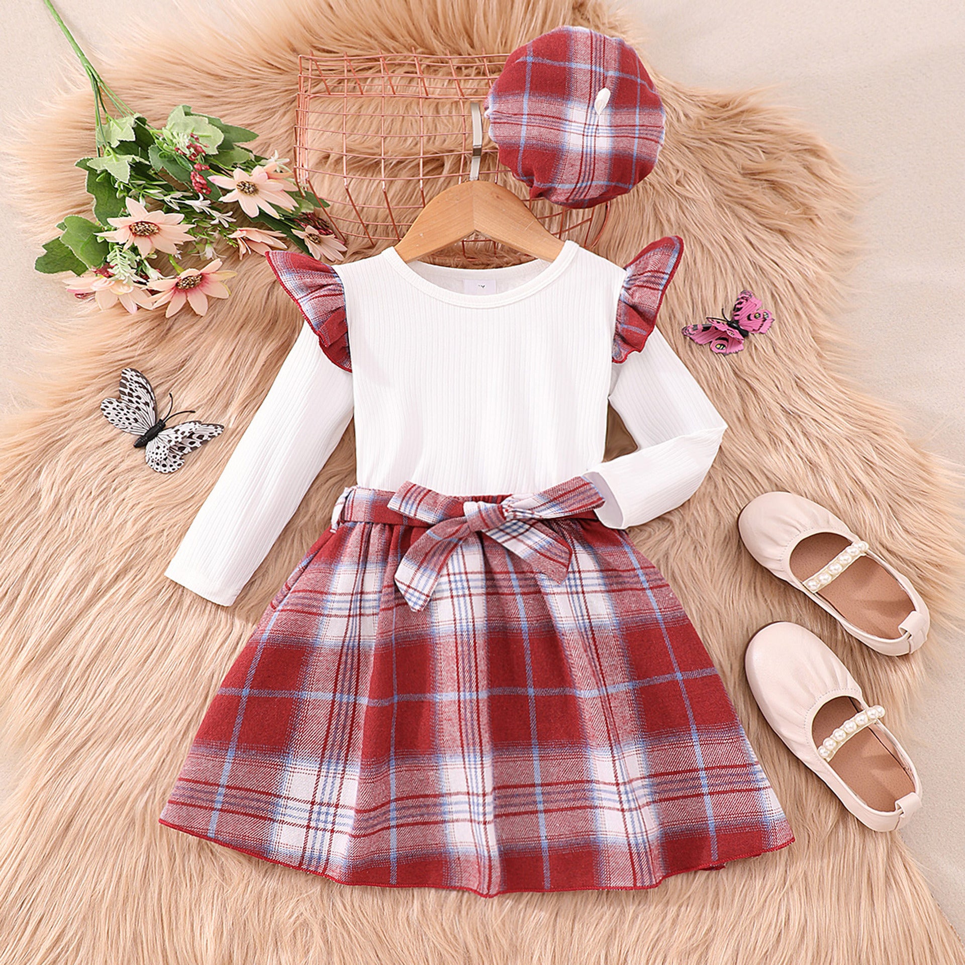 Children's Ruffled Plaid Skirt Suit