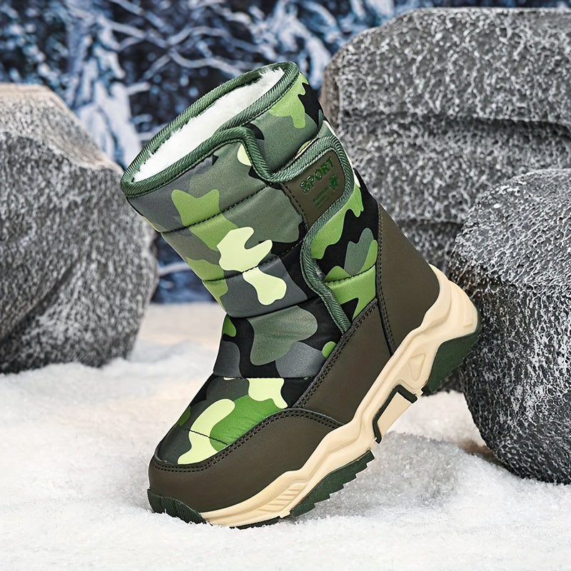 Youngsters' Winter Camo Snow Boots - High-Top, Warm & Cozy for Boys and Girls, Perfect for Outdoor Adventures