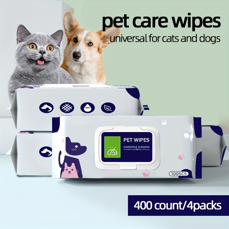 4 Packs of 400-Count Ultra-Gentle Dog Grooming Wipes - Cleaning and Deodorizing Paws, Body, and Butt for Puppies and Adult Dogs - Unscented, Hypoallergenic, and Moisturizing for Sensitive Skin