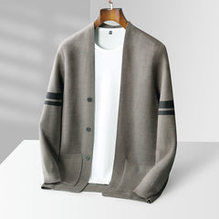 Men's Fall Winter Fashion V-neck Casual Wool Knitted Sweater Coat