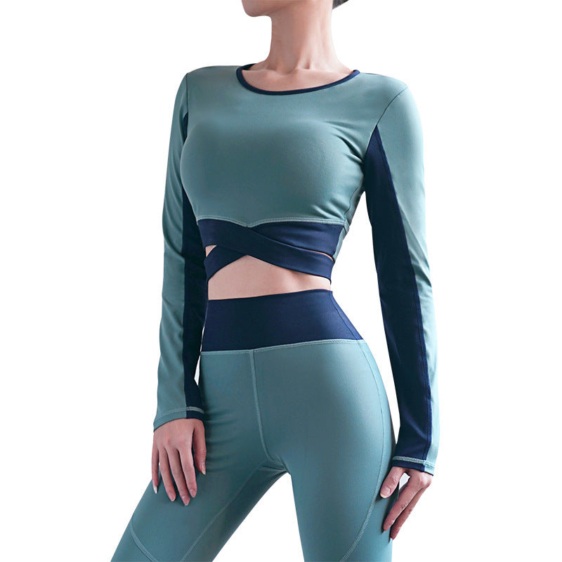 New Cross-Strap Yoga Long-Sleeved Shirt Sports Fitness Crop Top