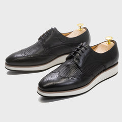 Casual Pointed Toe Derby Shoes Woven Low-top Men's Leather Shoes