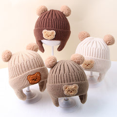 1pc Winter Baby Beanie Cap Cartoon Bear Ear Protection Knitted Hat For Toddler Boys Girls