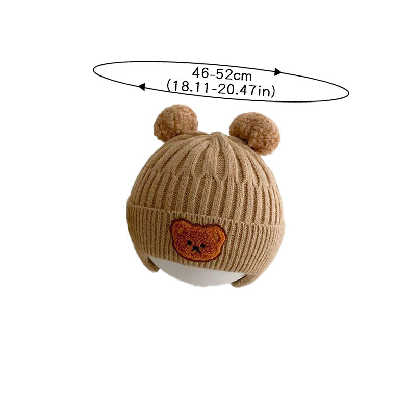 1pc Winter Baby Beanie Cap Cartoon Bear Ear Protection Knitted Hat For Toddler Boys Girls