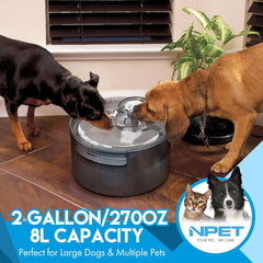 2 Gallon/270oz/8L Large Capacity NPET DF30 Automatic Dog Water Fountain Dispenser - Pet-Friendly Design with Splatter Guard, Cleaning Kit, and Quiet Operation for Large Dogs and Multiple Pets