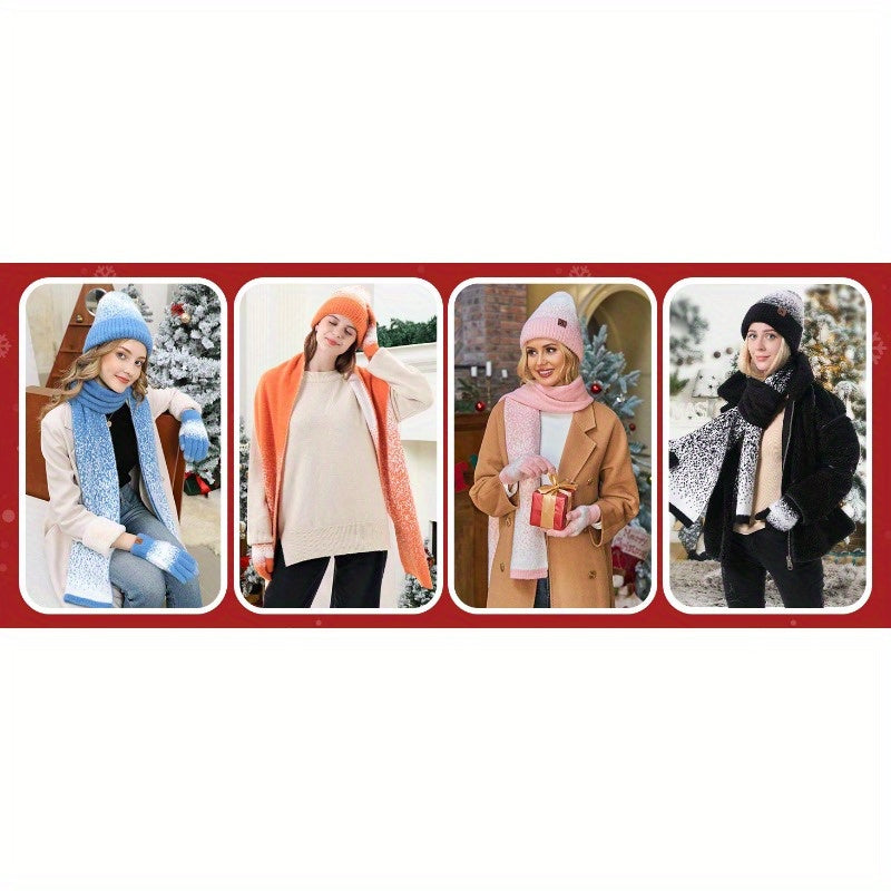 Winter Warmth Set - Fashion Scarves and Accessories - Soft Fleece Beanie Hat, Touchscreen Gloves, and Long Scarf for Women, Perfect Gift Idea