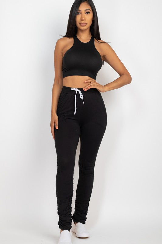 Crop Top & Ruched Drawstring Pants Set