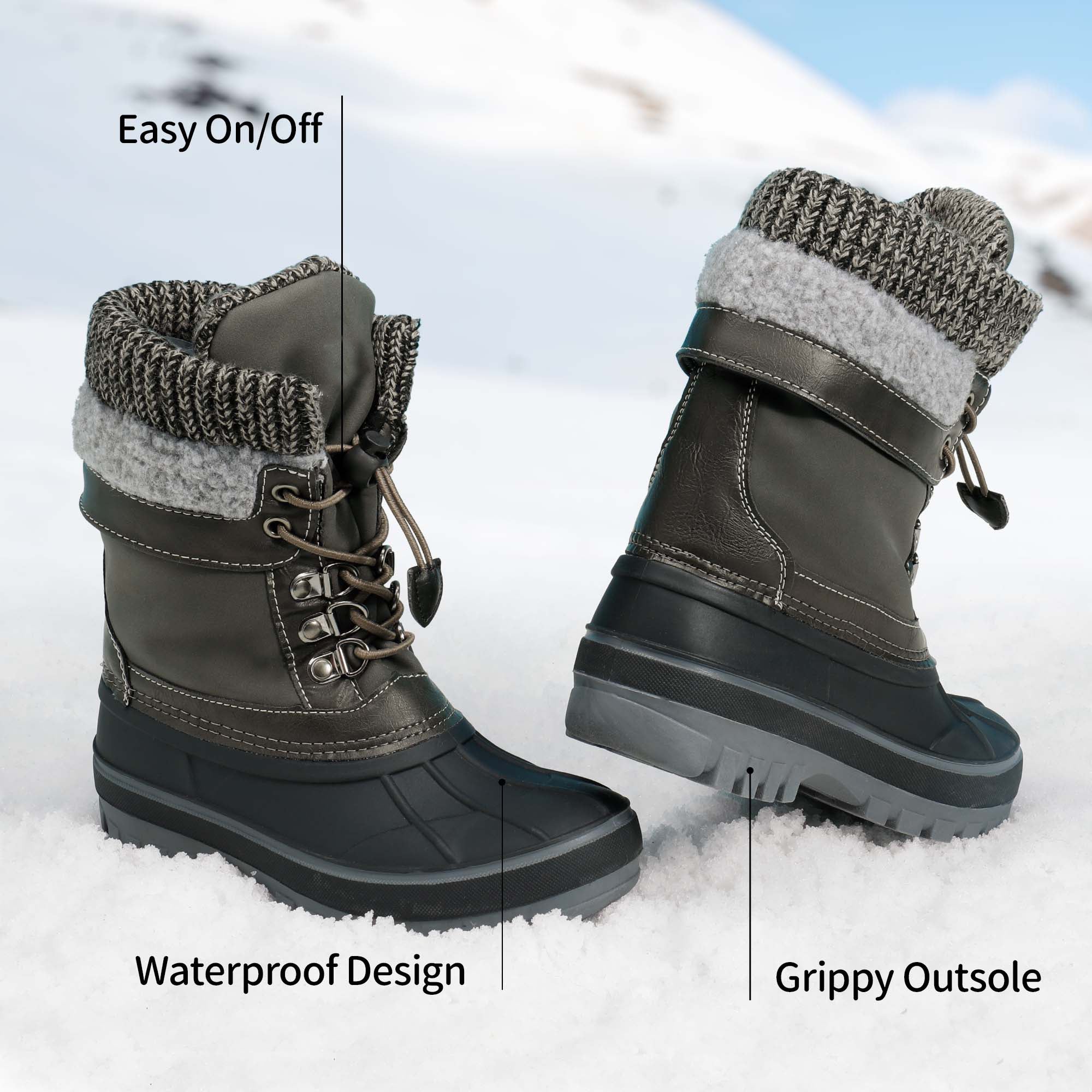 Boys Girls Snow Boots Waterproof Outdoor Warm Cozy Anti-Slip Mid Calf Faux Fur Lining Insulated Winter Shoes for Little/Big Kids