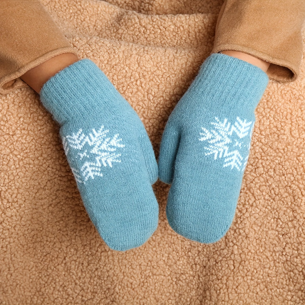 Cozy Knit Snowflake Gloves - Thick, Warm & Windproof for Winter | Full-Finger Touchscreen Mittens with Elastic Cuff | Perfect for Outdoor Activities