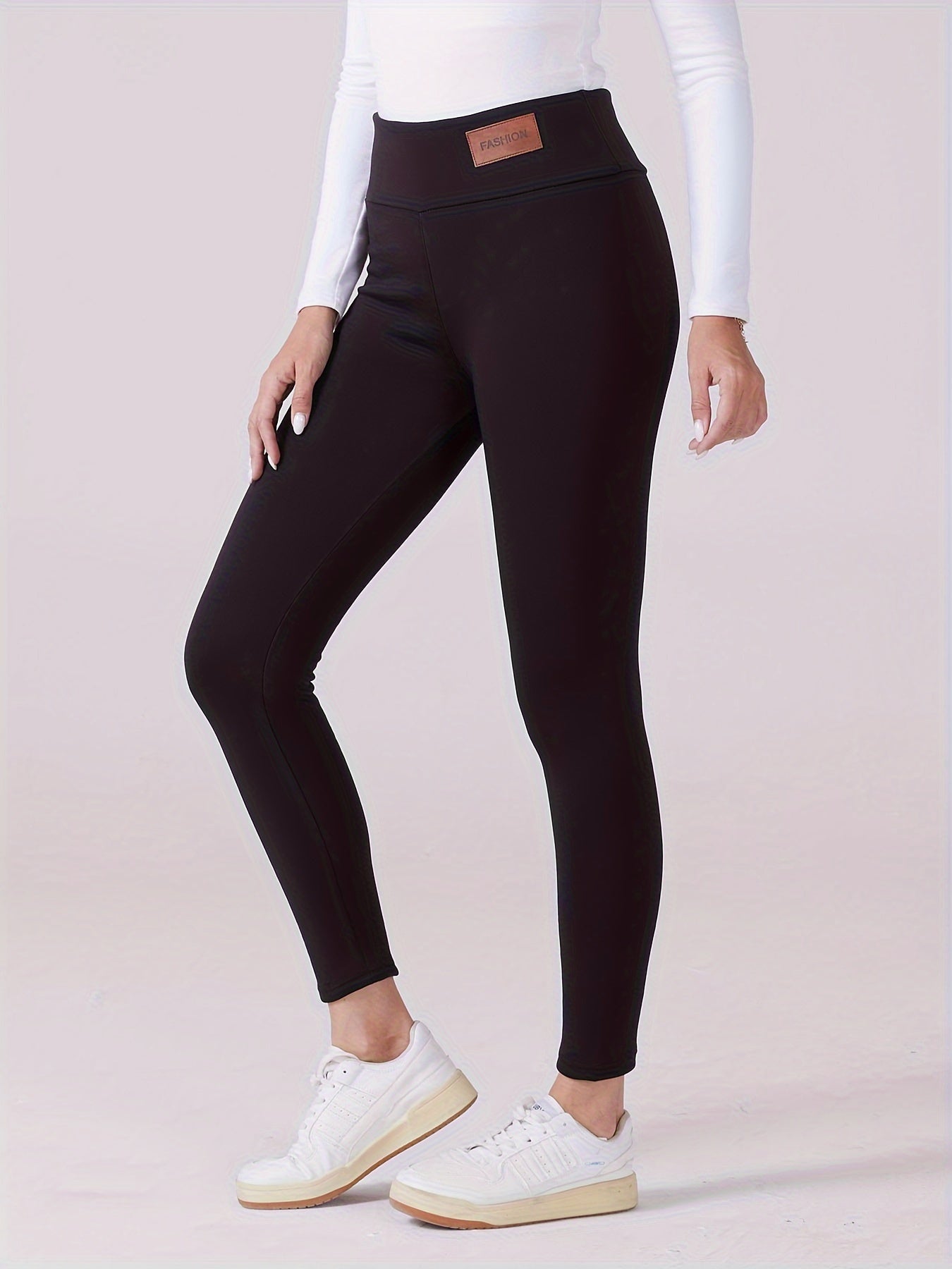 Plus Size Women's Thermal Leggings - Soft, Warm, High Waist, Patched Fleece Lining, Comfortable, Stretchy, Fall and Winter Essential - Perfect for Casual Daily Wear