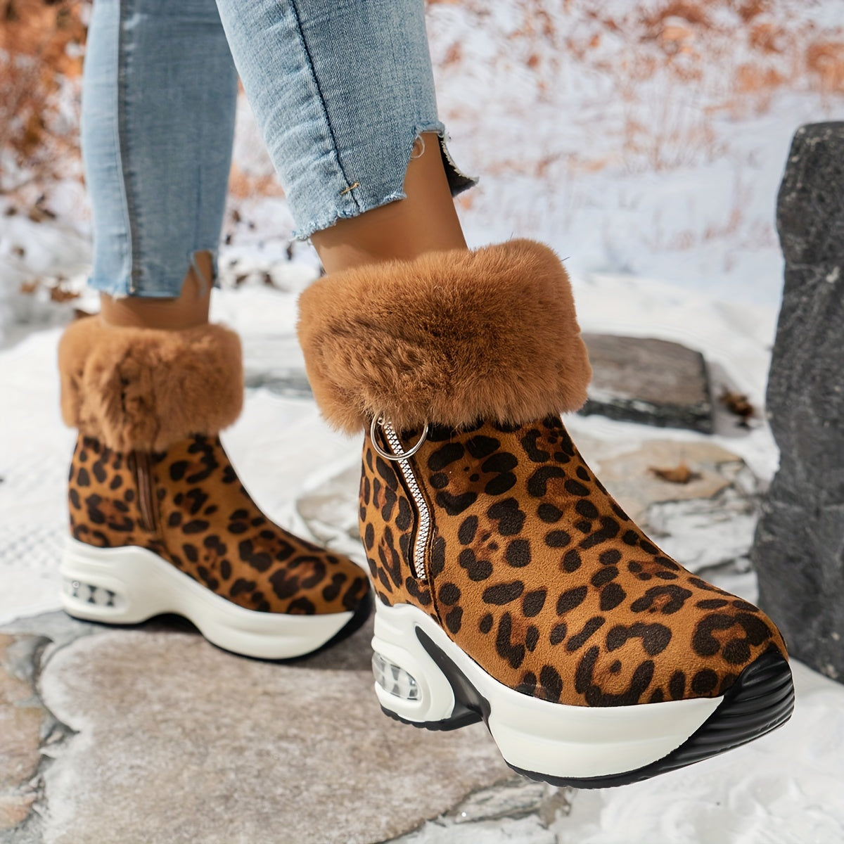 Women's Platform Short Boots, Comfortable Side Zipper Ankle Boots, Stylish Plush Lined Boots