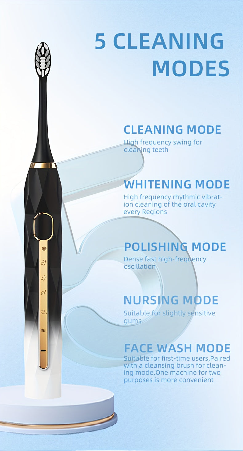 IPX8 Waterproof Acoustic Electric Toothbrush USB Rechargeable Couple Rechargeable Metal Shaft Adult Man And Woman Rechargeable Toothbrush Intelligent Timer 10 Replaceable Toothbrush Heads 5 Colors A Toothbrush Base A Portable