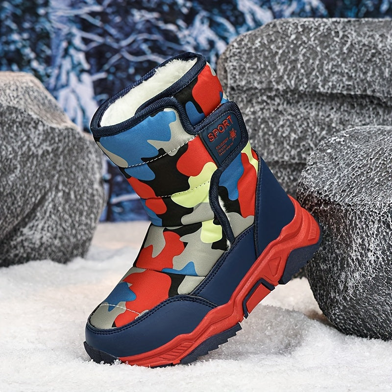 Youngsters' Winter Camo Snow Boots - High-Top, Warm & Cozy for Boys and Girls, Perfect for Outdoor Adventures