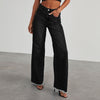 Fashion High Waist Jeans With Pockets Comfortable Slim Fit Straight Wide-leg Pants