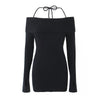 European and American hot girl autumn fashion new slim fit one neck lace up short knitted dress