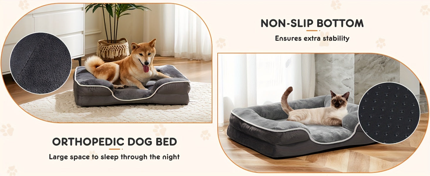 Large Luxury Orthopedic Dog Bed - Washable Sofa Bed with Supportive Foam, Detachable Cover, Waterproof Lining, and Non-slip Bottom for Small to Large Dogs in 4 Sizes