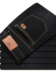 Classic Comfort Fit Jeans - Soft Slight Stretch Cotton Blend Fabric, Regular Length, Solid Color, All-Season Wear for Daily Casual Style