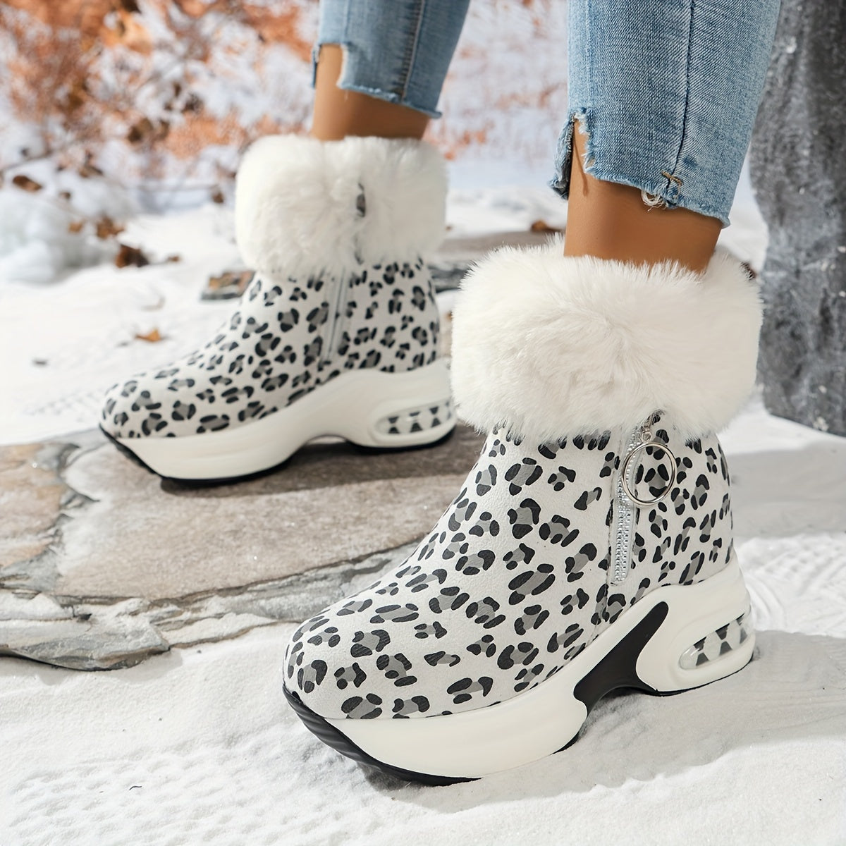 Women's Platform Short Boots, Comfortable Side Zipper Ankle Boots, Stylish Plush Lined Boots