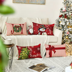 4pcs/Set, Sm:e Merry Christmas Let It Snow Joy Stripes Gift Box Red Throw Pillow Covers, 12 X 20 Inch Xmas Tree Holiday Cushion Case Decoration For Sofa Couch Set Of 4