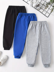 3-pack Boys Elastic Waist Joggers With Side Stripe Design, Spring/Fall Sweatpants For Outdoor And Daily Wear