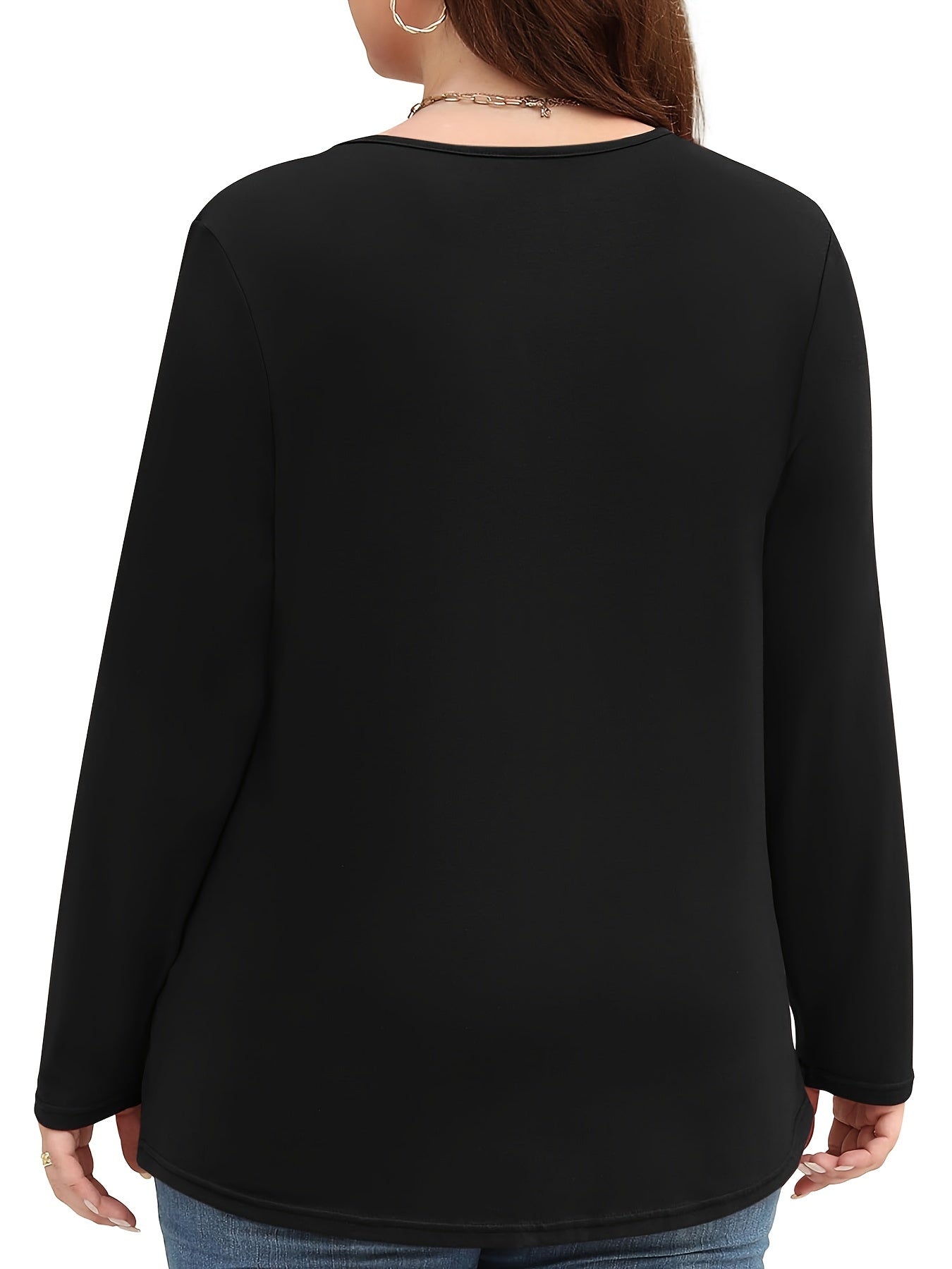 Stylish Plus Size Women's Long Sleeve Keyhole Crewneck Pleated Tunics Tee Blouse - Women Plus - Soft, Breathable, Relaxed Fit, Flattering Silhouette, Versatile Wardrobe Essential