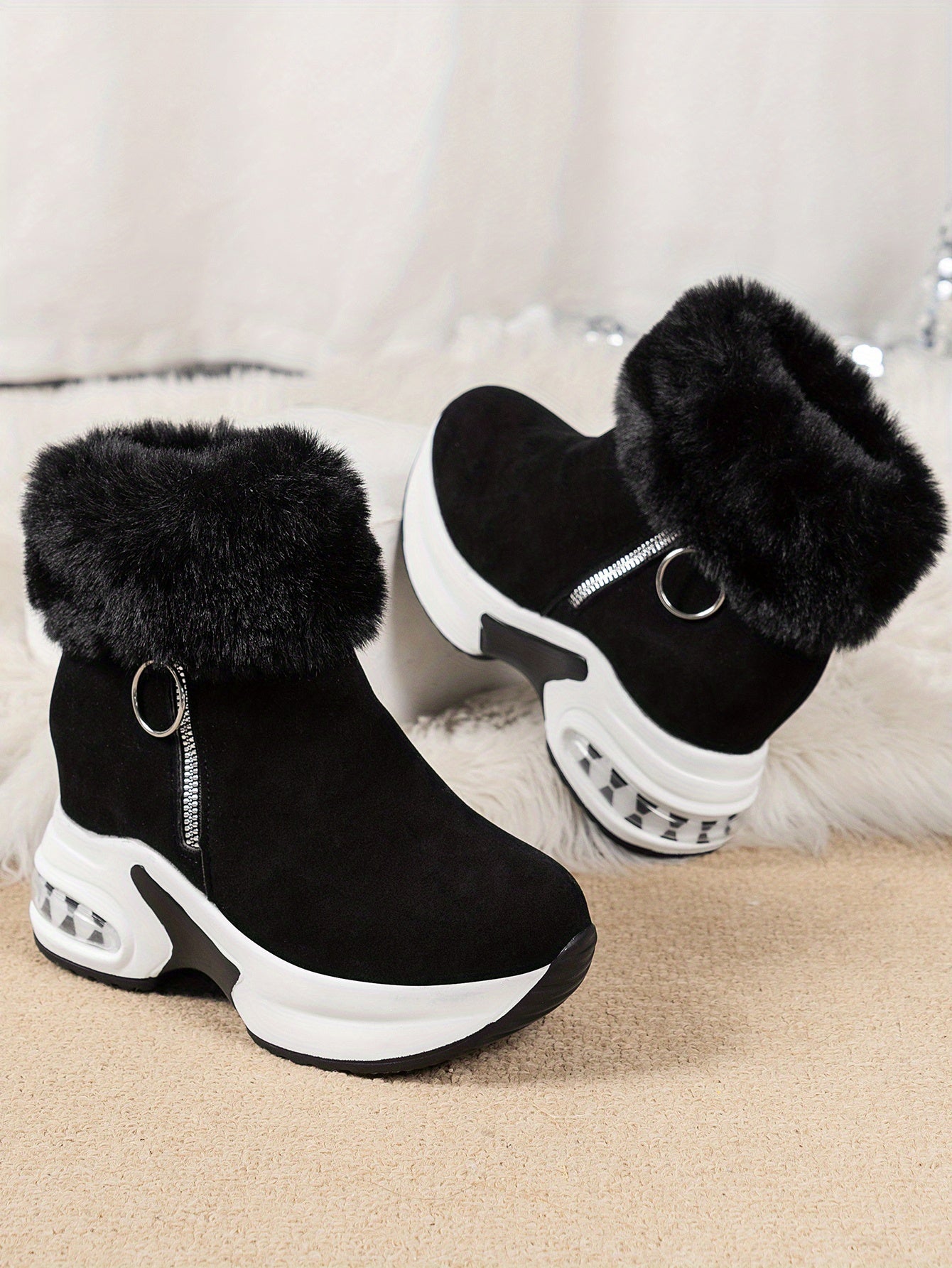 Women's Platform Short Boots, Comfortable Side Zipper Ankle Boots, Stylish Plush Lined Boots