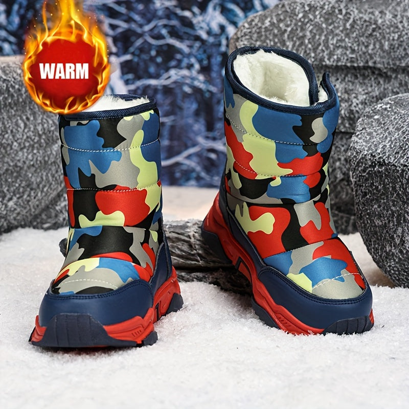 Youngsters' Winter Camo Snow Boots - High-Top, Warm & Cozy for Boys and Girls, Perfect for Outdoor Adventures