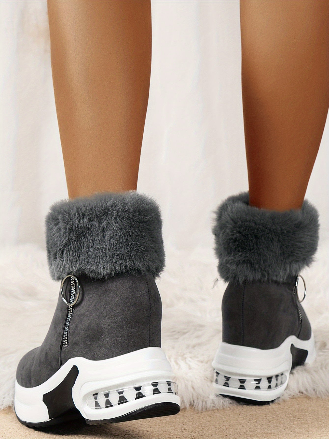 Women's Platform Short Boots, Comfortable Side Zipper Ankle Boots, Stylish Plush Lined Boots