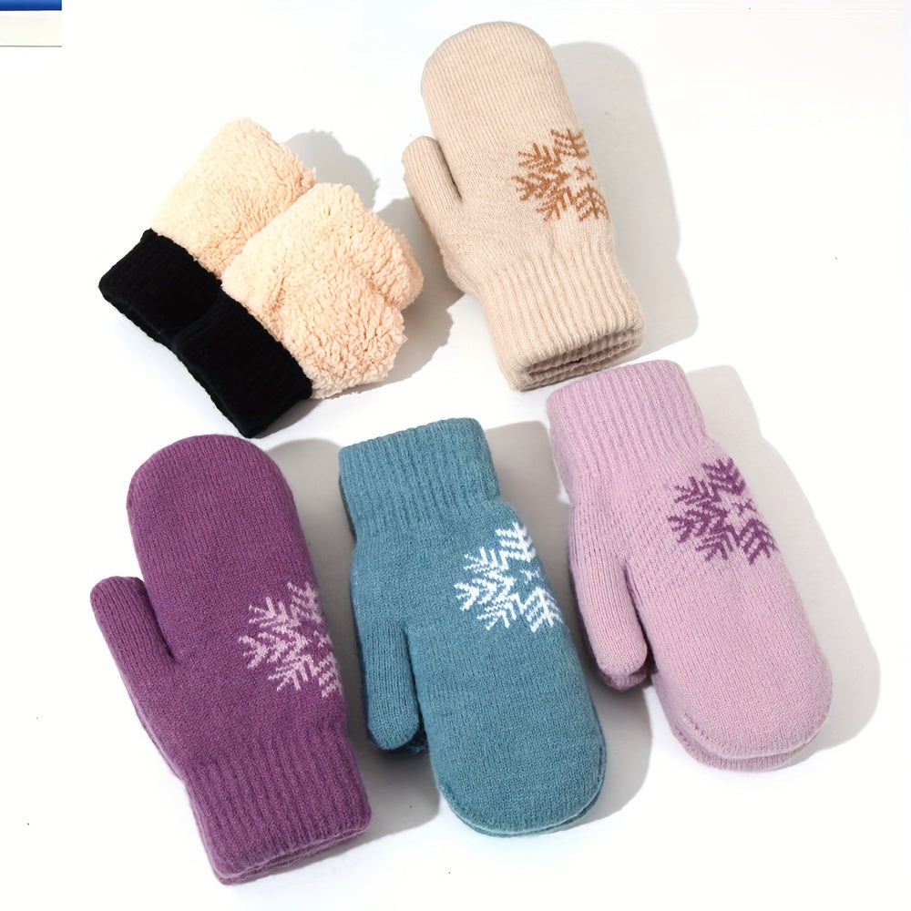 Cozy Knit Snowflake Gloves - Thick, Warm & Windproof for Winter | Full-Finger Touchscreen Mittens with Elastic Cuff | Perfect for Outdoor Activities