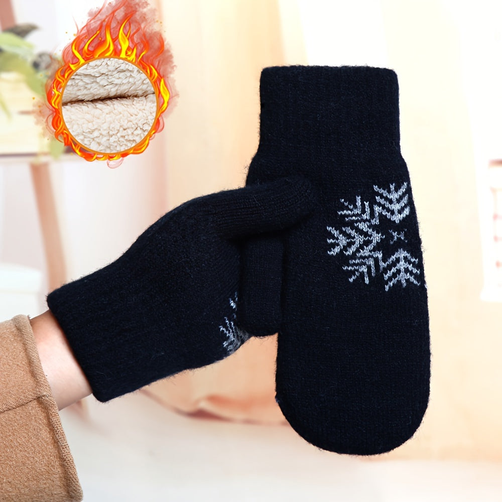 Cozy Knit Snowflake Gloves - Thick, Warm & Windproof for Winter | Full-Finger Touchscreen Mittens with Elastic Cuff | Perfect for Outdoor Activities