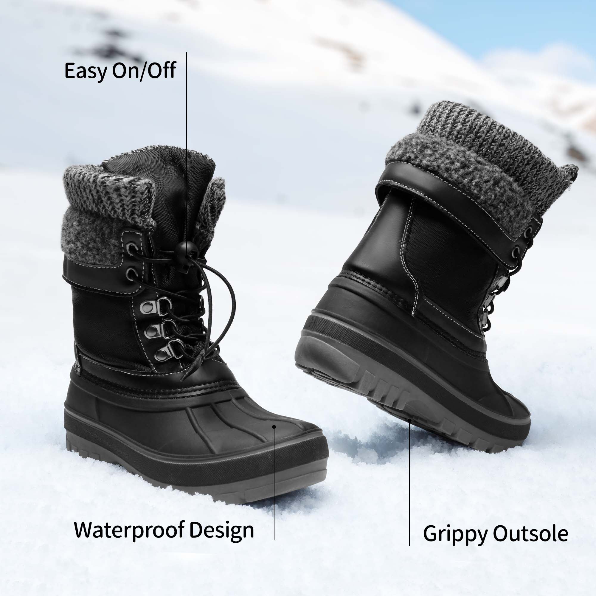 Boys Girls Snow Boots Waterproof Outdoor Warm Cozy Anti-Slip Mid Calf Faux Fur Lining Insulated Winter Shoes for Little/Big Kids