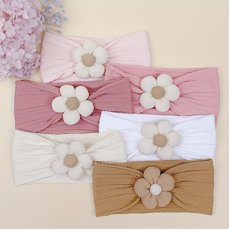 6 Pcs Baby Flower Headbands Baby Girls Nylon Headbands Soft Hairbands Hair Accessories for Newborn Infant Toddler Kids Beige Pink Khaki