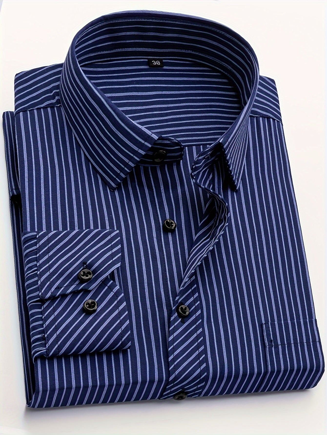 Classic Men's Long Sleeve Striped Shirt - Polyester Non-Stretch Fabric, Button Detail, Casual & Business Style Essential