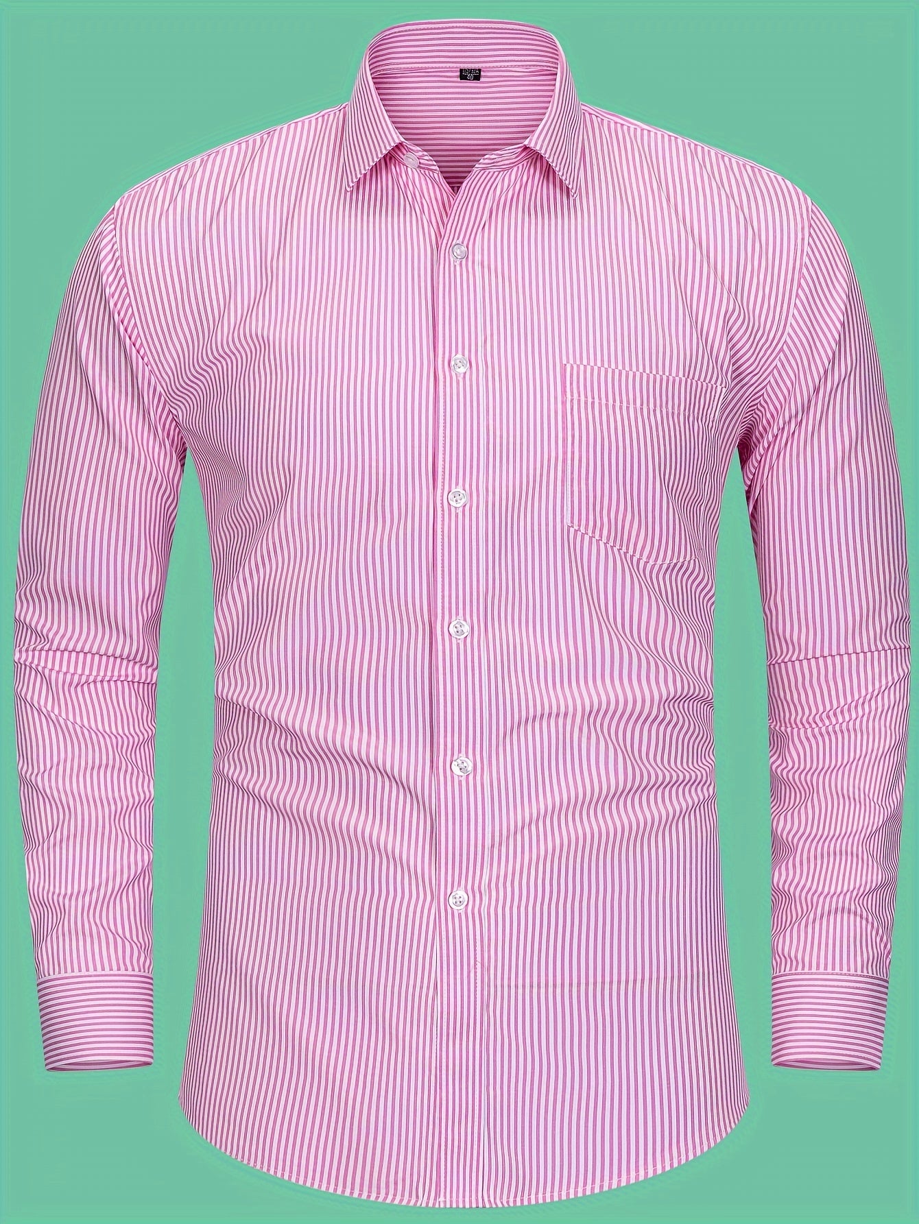 Classic Men's Long Sleeve Striped Shirt - Polyester Non-Stretch Fabric, Button Detail, Casual & Business Style Essential