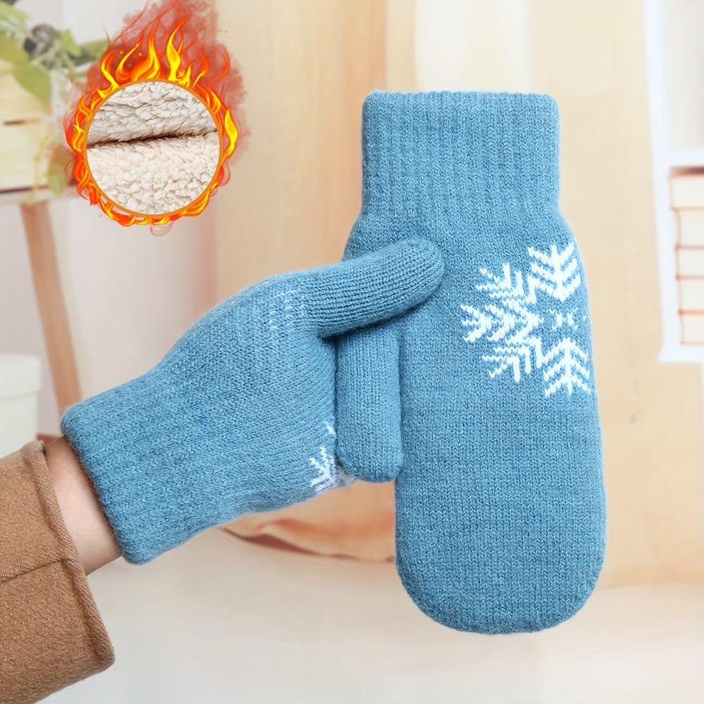 Cozy Knit Snowflake Gloves - Thick, Warm & Windproof for Winter | Full-Finger Touchscreen Mittens with Elastic Cuff | Perfect for Outdoor Activities