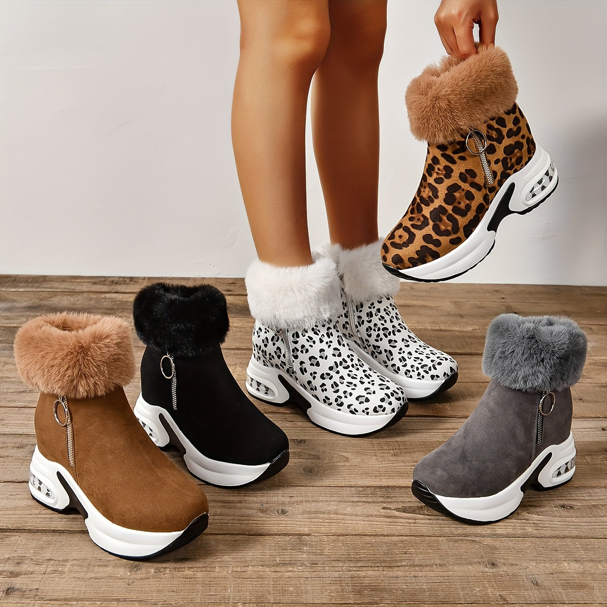 Women's Platform Short Boots, Comfortable Side Zipper Ankle Boots, Stylish Plush Lined Boots