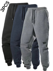 3pcs Solid Color Men's Casual Joggers With Pockets, Drawstring Pants For Sport And Casual Wear