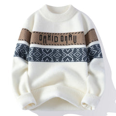 Letter Jacquard Round Neck Contrast Color Loose And Idle Knitwear