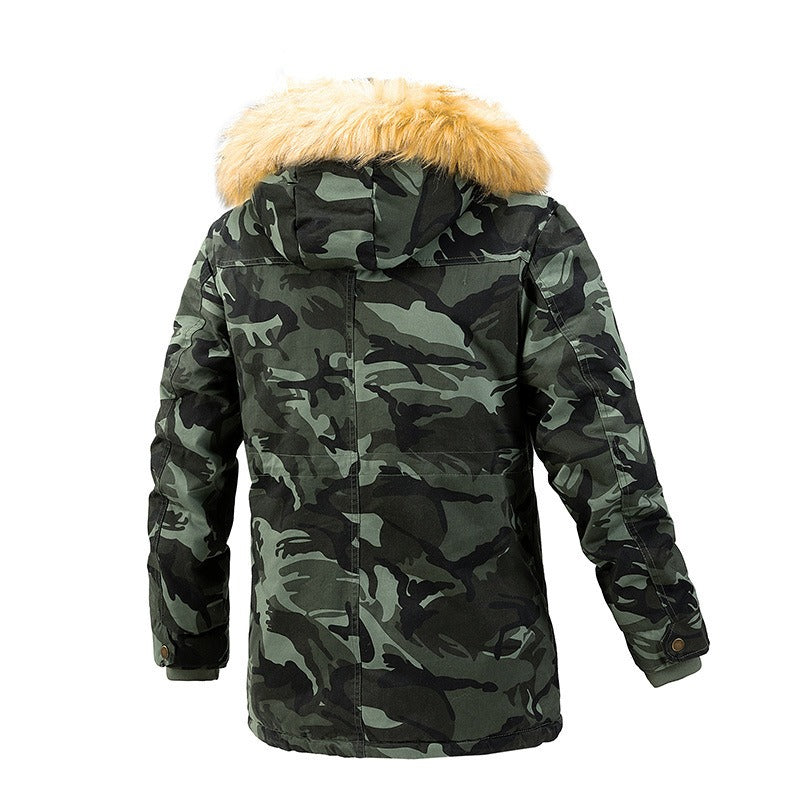 New men's cotton jacket with added fleece and thick cotton coat for autumn and winter, camouflage workwear, military cold resist