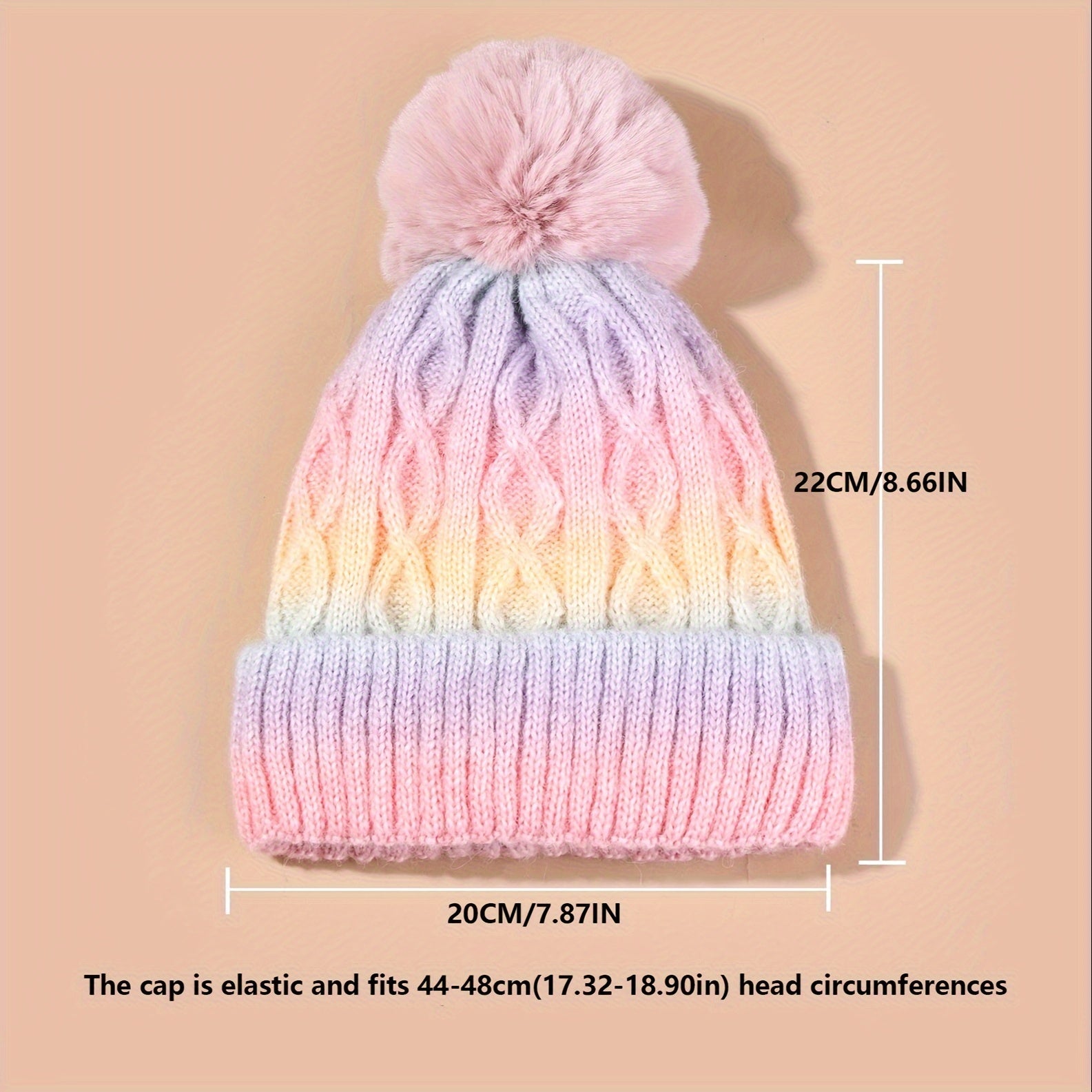 1pc Beanie Cute Knit Caps Faux Pompom Girls Thickening Winter Hats For Girls